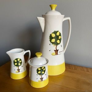 White and Yellow Lemon Tree Ceramic Coffee Set - Home Dining Serveware